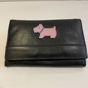 Radley London Black Leather Continental Wallet with Pink Scottie Dog